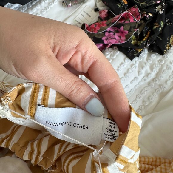 Significant Other Eadie Cut-out Mini Dress Sz 4 In Yellow Striped Ruffle Skirt - Picture 3 of 8